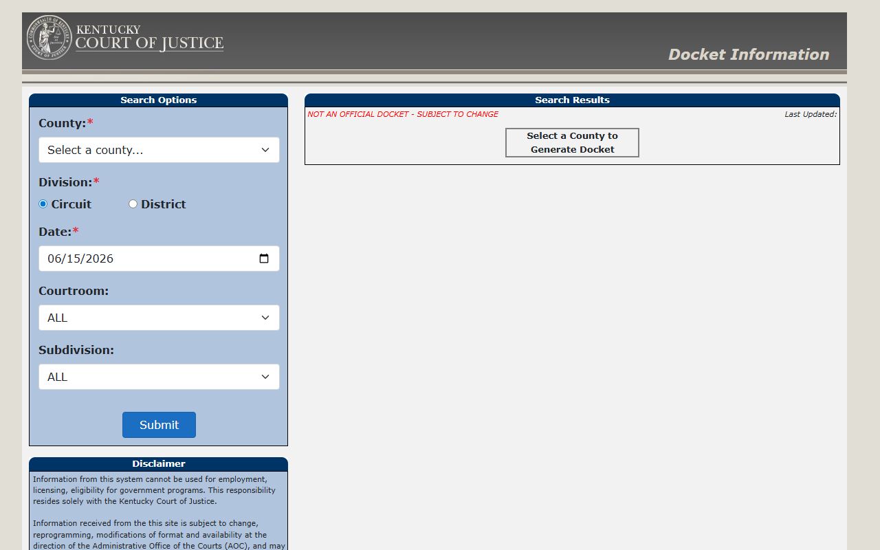 Montgomery County court records after arrest Kentucky docket search fields